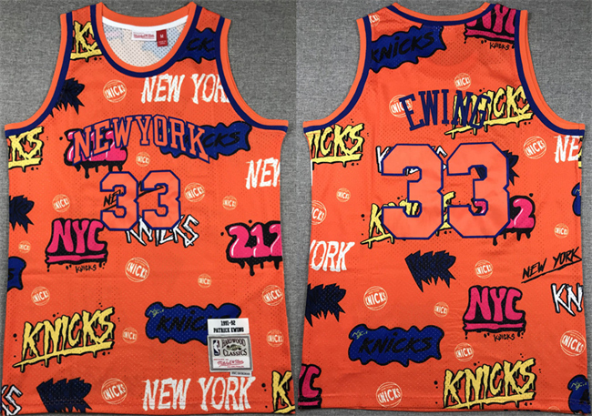 Men's New Yok Knicks #33 Patrick Ewing Orange 1991-92 Throwback Stitched Jersey